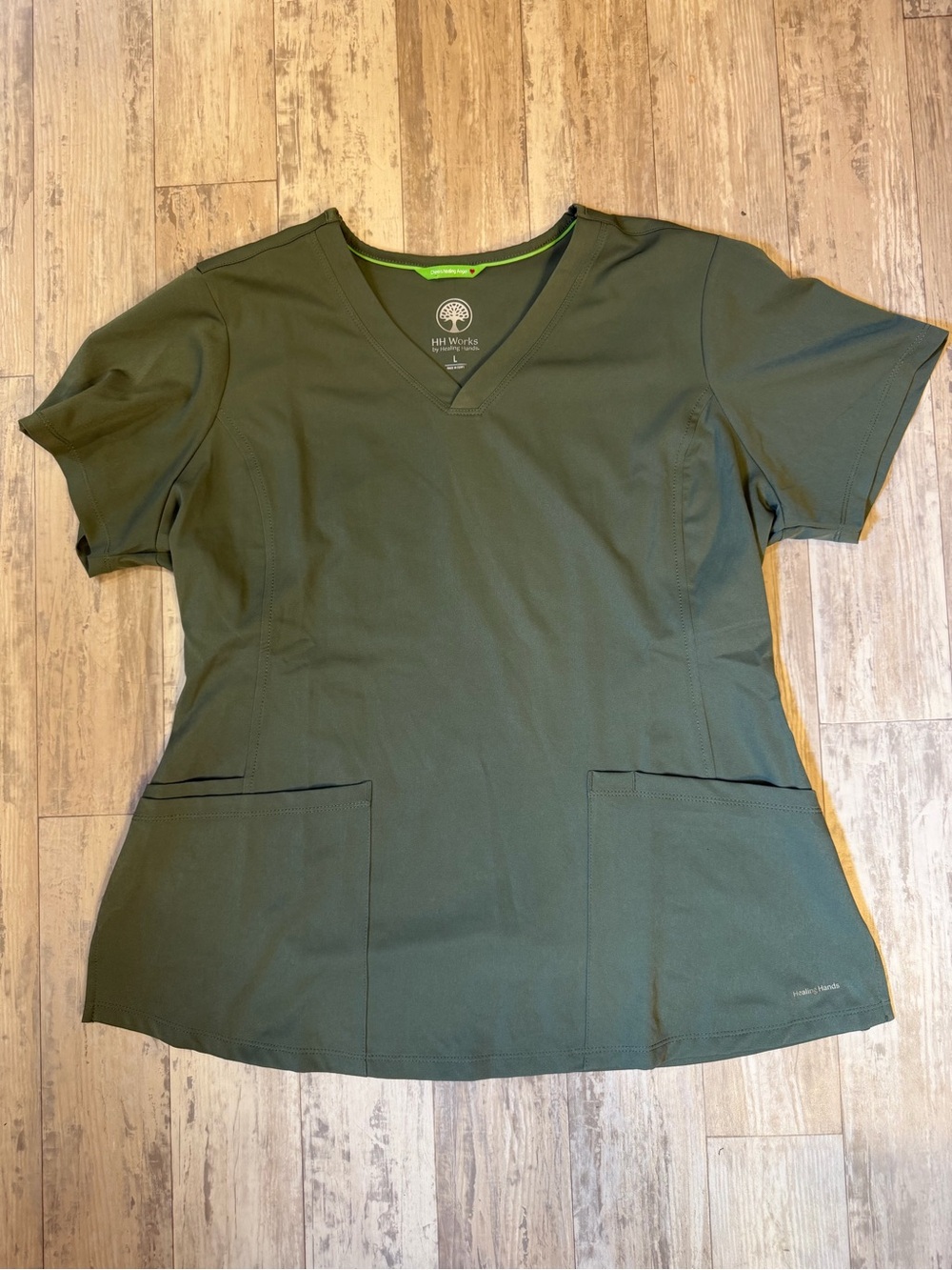 healing hands Sage Green Scrub Top Size Large